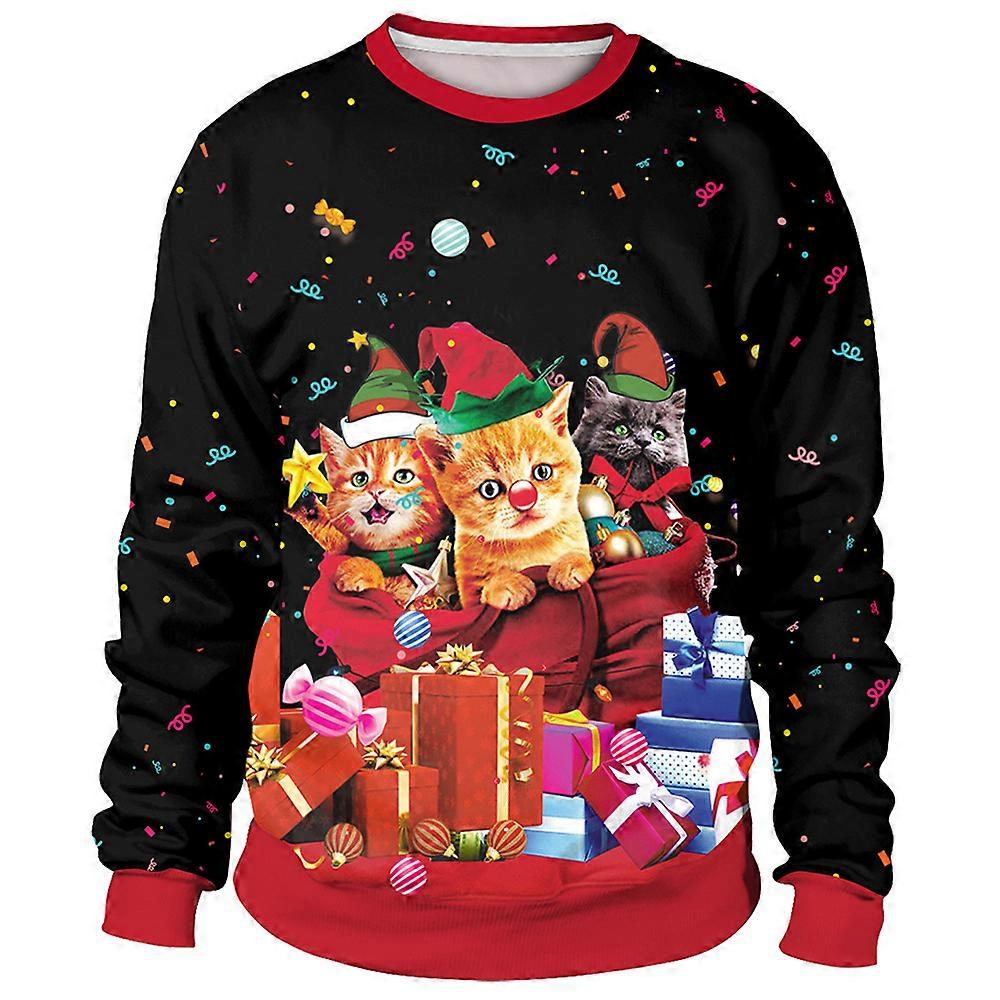 Mens Christmas Theme Print Crew Neck Sweater Pullover Xmas Sweatshirt Jumper