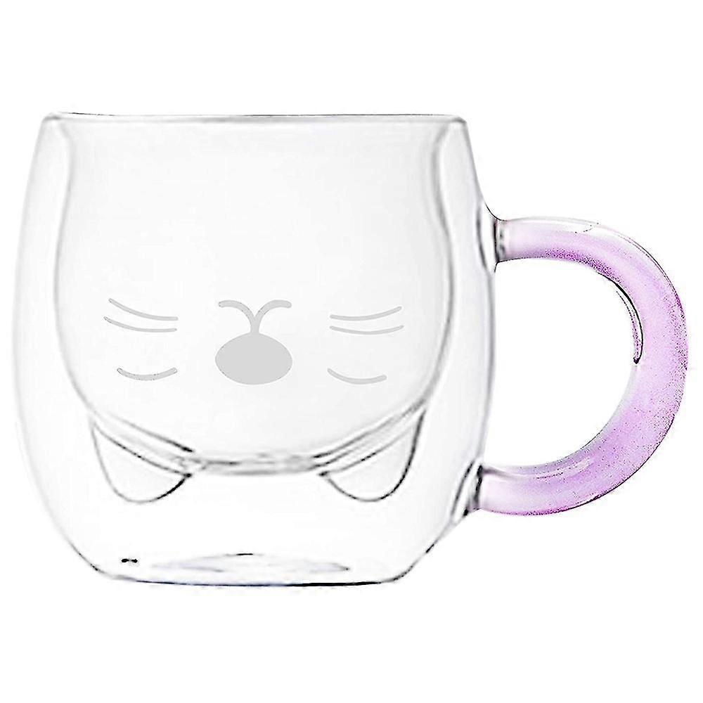 High Borosilicate Double-layer Water Cup Kitten Cute Mug Glass 250ml