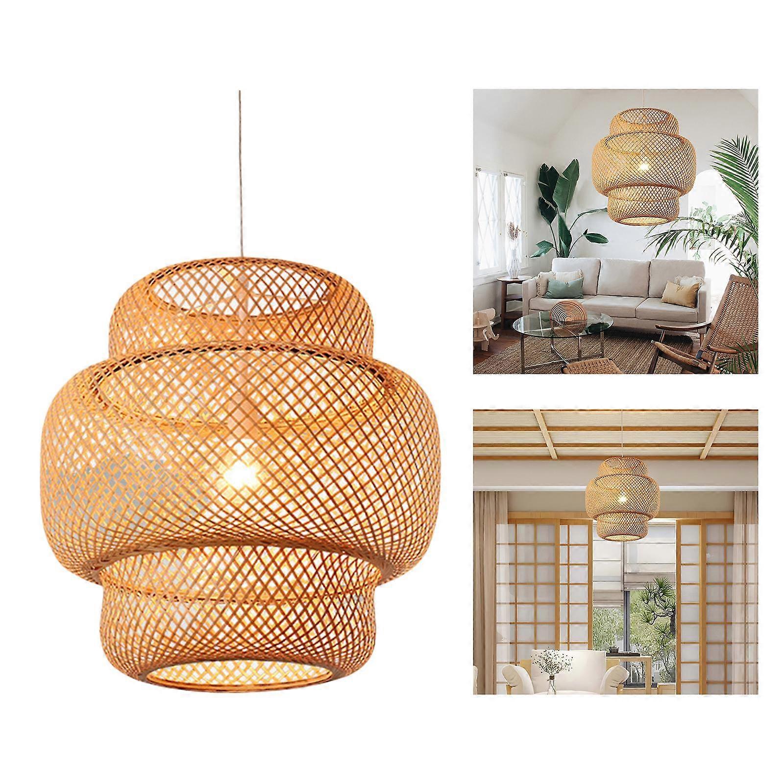 Lampada A Sospensione Vintage Naturale Di Bambù Luci Pendenti Creativa Mano Ciondolo E27 Ciondolo Regolabile Luci Pranzo Camera Da Letto Lampadario Soggiorno Cucina Café Bar Ufficio Plafoniera,40cm