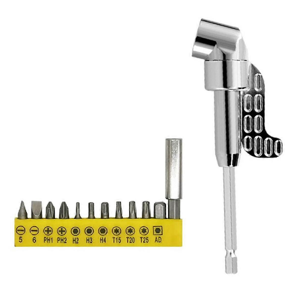 105 Degree Right Angle Drill Adapter and 12pcs Bend Screwdriver Bit 1/4In Hex Shank Driver Angle Dr