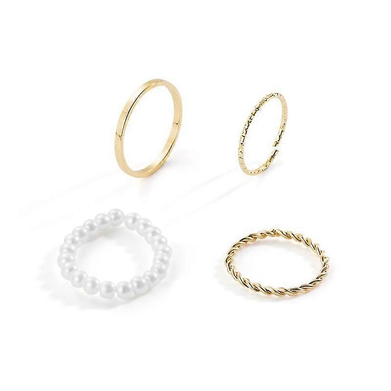 4pieces Twisted Band Ring Stackable Extreme Comfort Ring Adjustable Pearl Ring