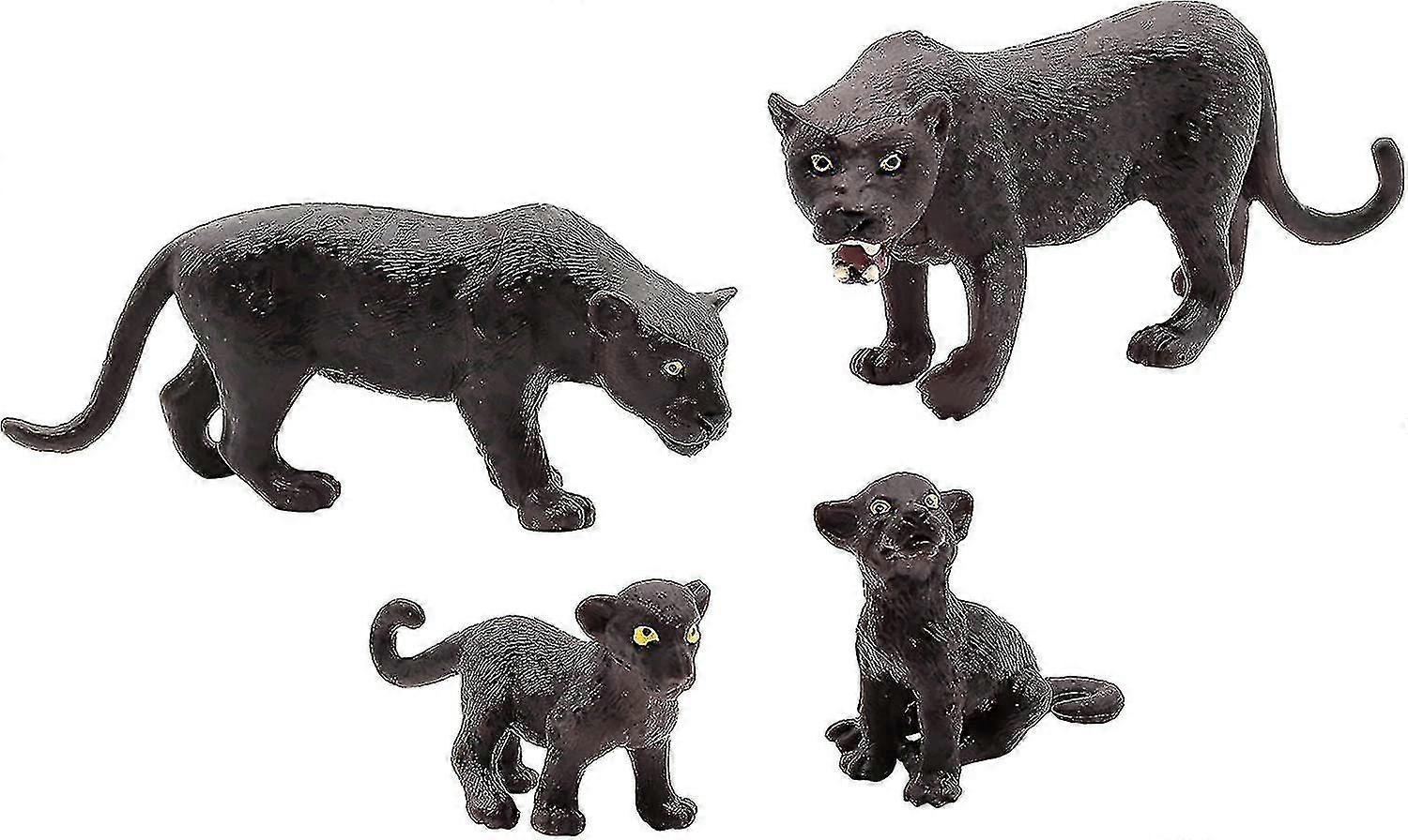 4pcs Realistic Leopard Statue Wildlife Character Black Panther Animal Model
