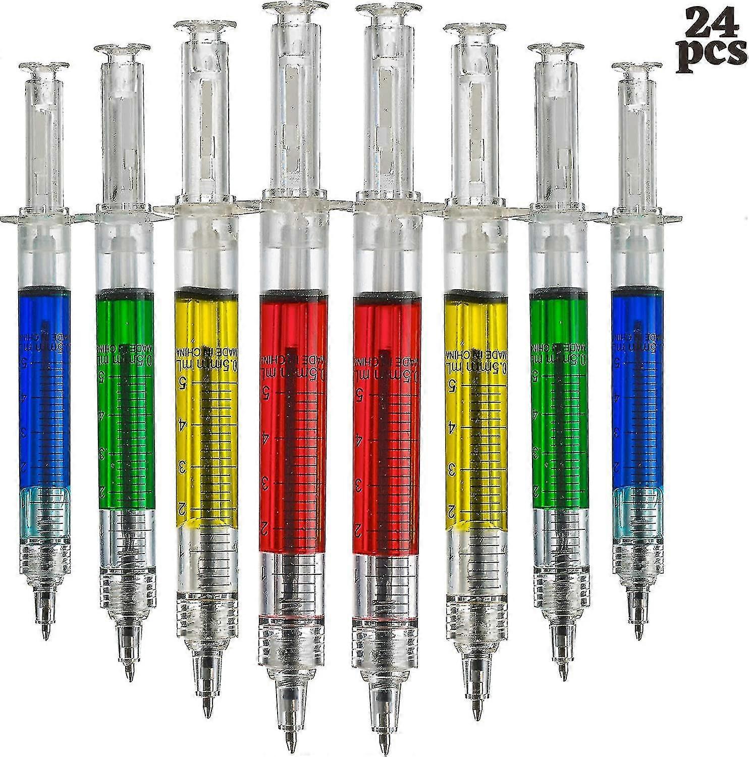Syringe Pens - (bulk Pack Of 24) Retractable Fun Multi Color Novelty Pen For Nurses, Nursing Student Schoo