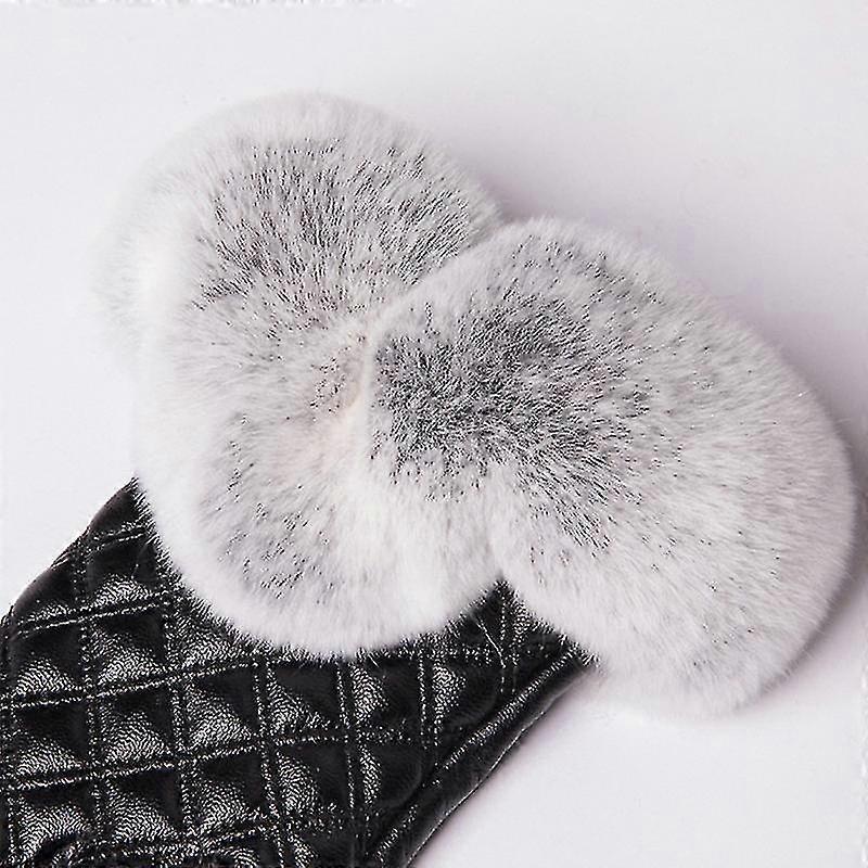 TOUCHSCREEN GLOVES IN BLACK RABBIT FUR AND LAMBSKIN 444433