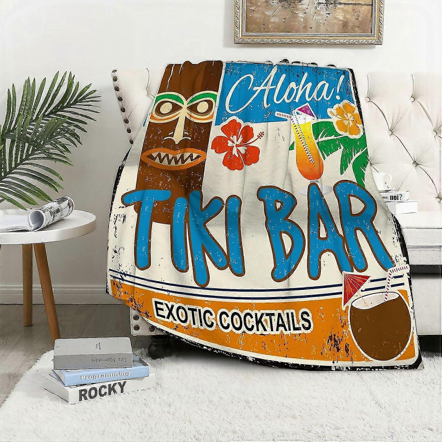 Blanket sofa Tiki bar vintage rusty metal sign on a white background vector illustration flannel Blankets,Throws for Sofids10915