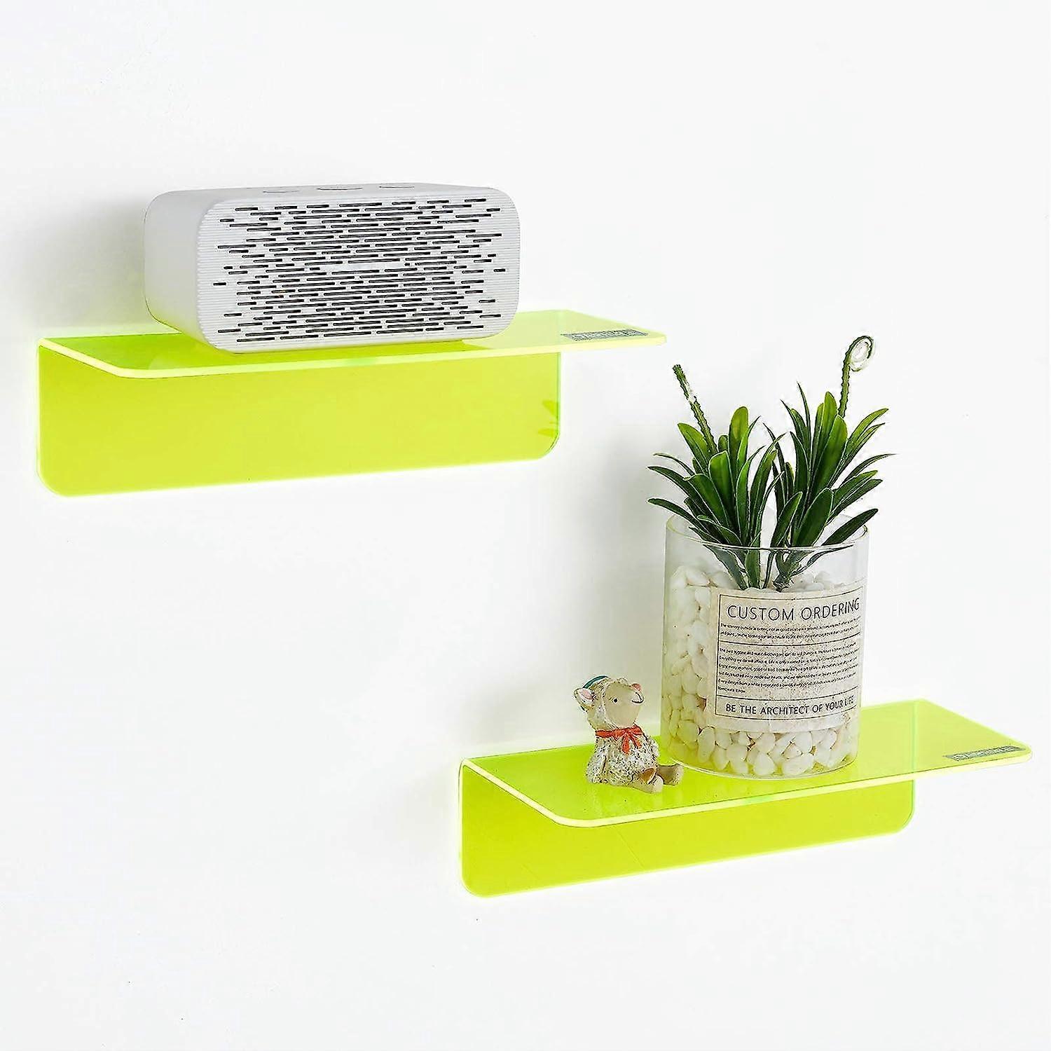 Set of 2 Small Adhesive Wall Shelves (Neo Green)