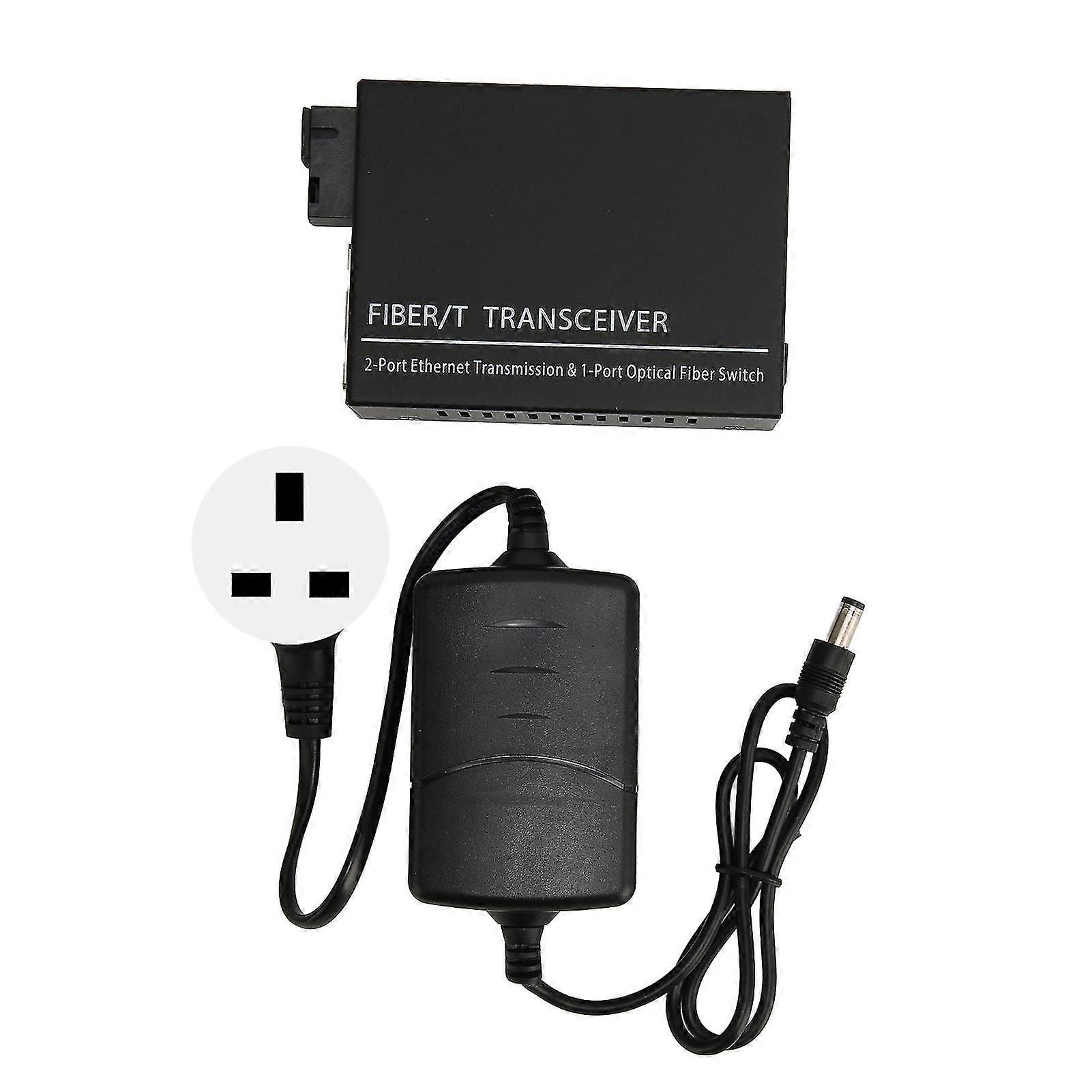 Single Mode Fiber Transceiver Media Converter 25km Reach SC Port 100-240V UK Plug