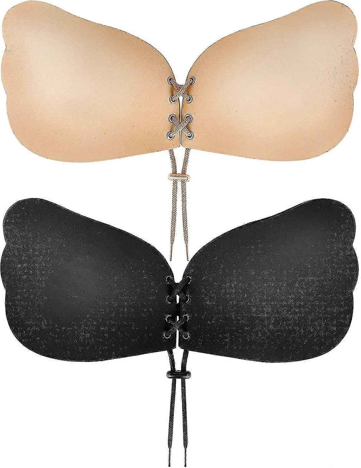 2 Pairs Adhesive Bra, Sticky Invisible Backless Strapless Push Up Bras For Women Reusable Backless Bras For Dress