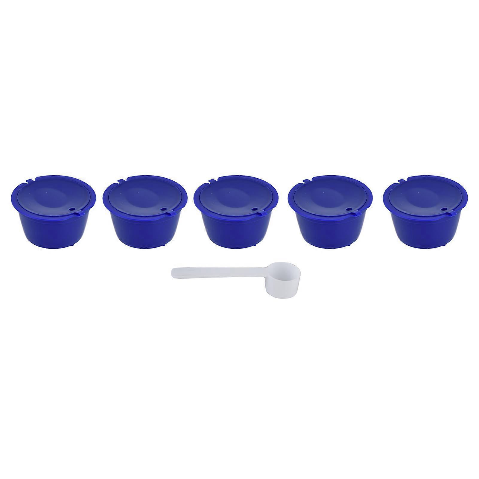 5Pcs 50ml Coffee Capsule Reusable Coffee Filter Cup with Spoon for DOLCE GUSTO Coffee MachineRoyal Blue