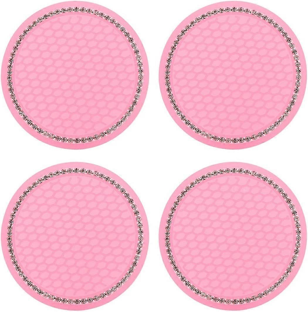 Dww-4 Pices- （玫瑰）-配件-Porte-Gobelets sous-Verres d'Insertion de Voiture Antidrapants 闪亮硅胶 sous-Verre de Voiture Cristal Strass C
