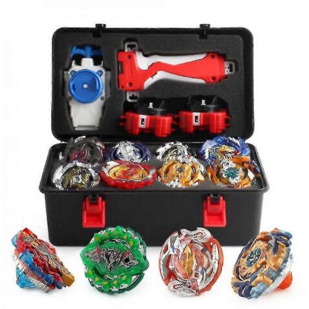 12x Burst Kreisel Set Spinning mit Grip Launcher + Foam Stora Case