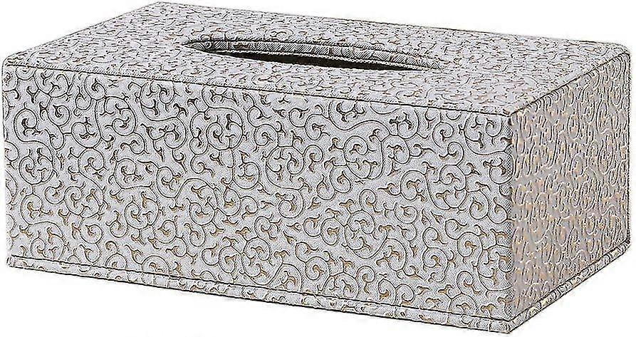 Rectangular Leather Tissue Box With Gold Face Pattern For Home, Office, Car