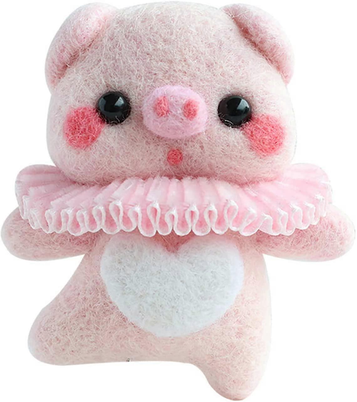 1 Pcs Needle Felting Starter Kit, with Needle Felting Tools, Instructions, Fibre Wool Yarn Roving Wool Stuffing and Material, Making Cute Pink Pig Orn