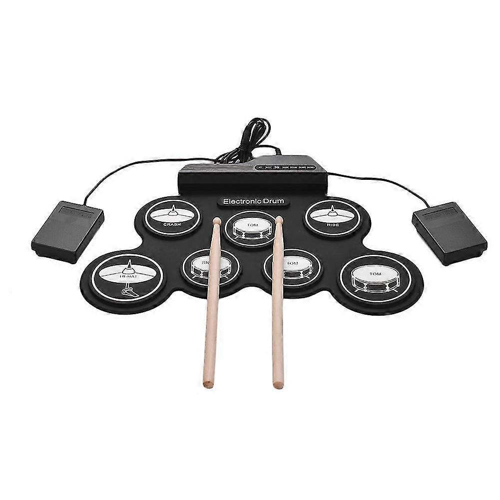 7 Pads elektrisches Schlagzeug-Set, tragbares Roll-Up-Drum-Kit mit Drum-Pedalen Drum Sticks, Kinder Erwachsene