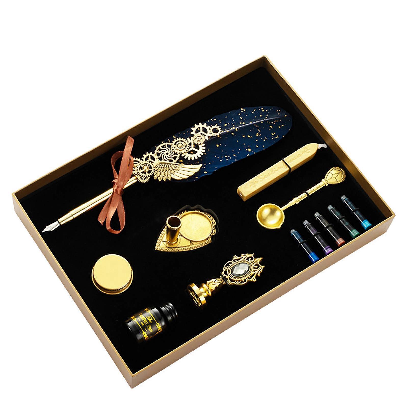 1 Set Decorative Quill Pen Set Retro Copper Comfortable Grip Quill Pen Ink Set for Study Room