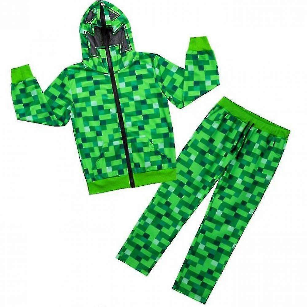 2023-minecraft Creeper Onesie pre chlapcov a dievčatá | Detská zelená mäkká pixelovaná kombinéza na spanie s popínavou kapucňou na tvár V