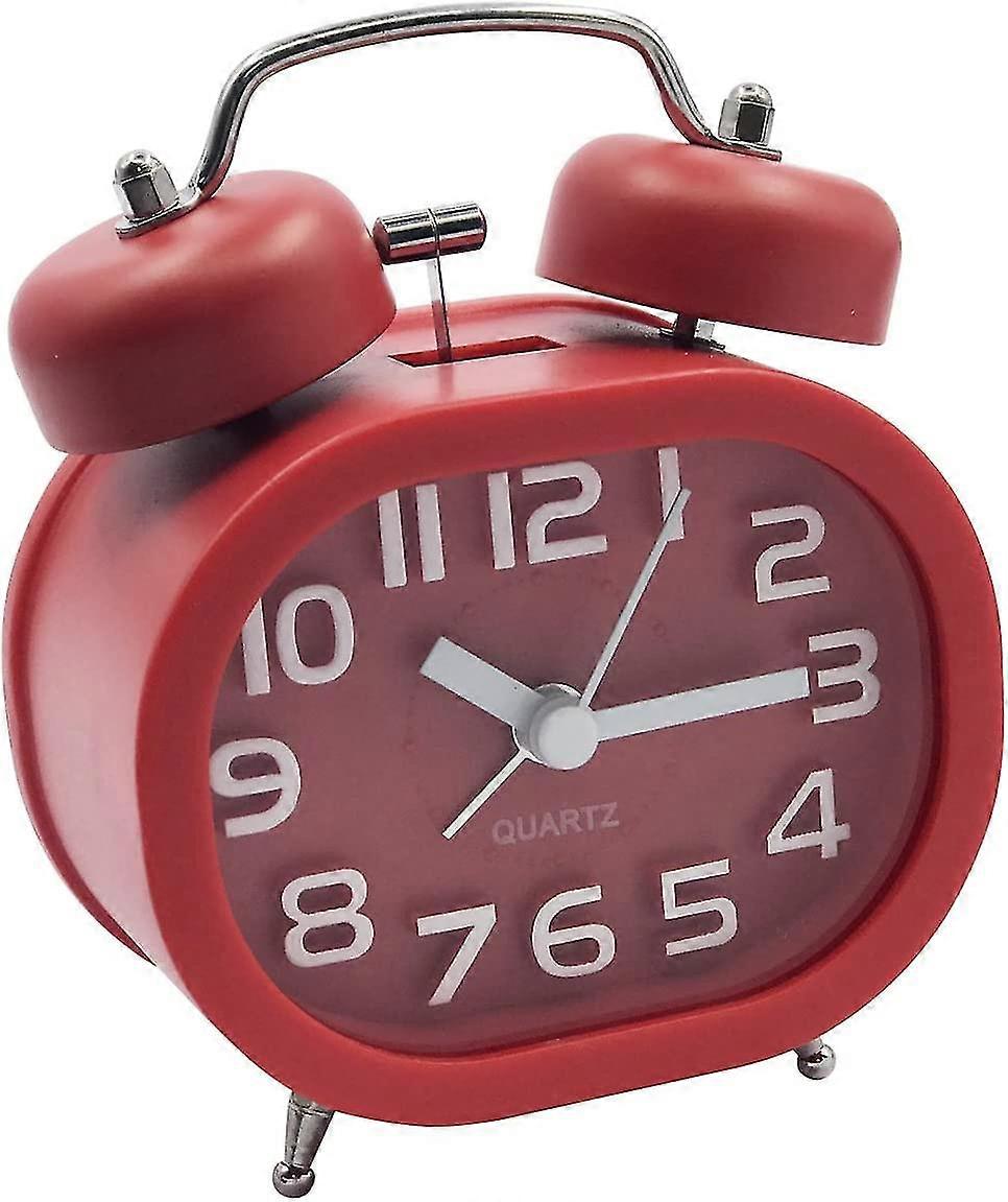 Retro Silent Quartz Alarm Clock, Morning Alarm Clock Travel Bedside Analog Clock Dual Bell Metal Alarm Clock Battery Operated Children's Alarm Clock w