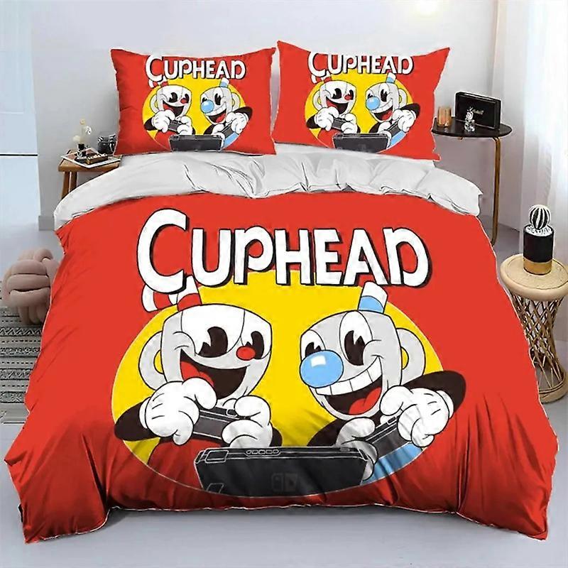 a427 Lakanat Cartoon Cuphead ja Mugman vuodevaatteet Hienot vuodetarvikkeet setti pussilakana sängynpeitto setti ylellinen syntymäpäivälahja3-osainen vuodevaatteet S