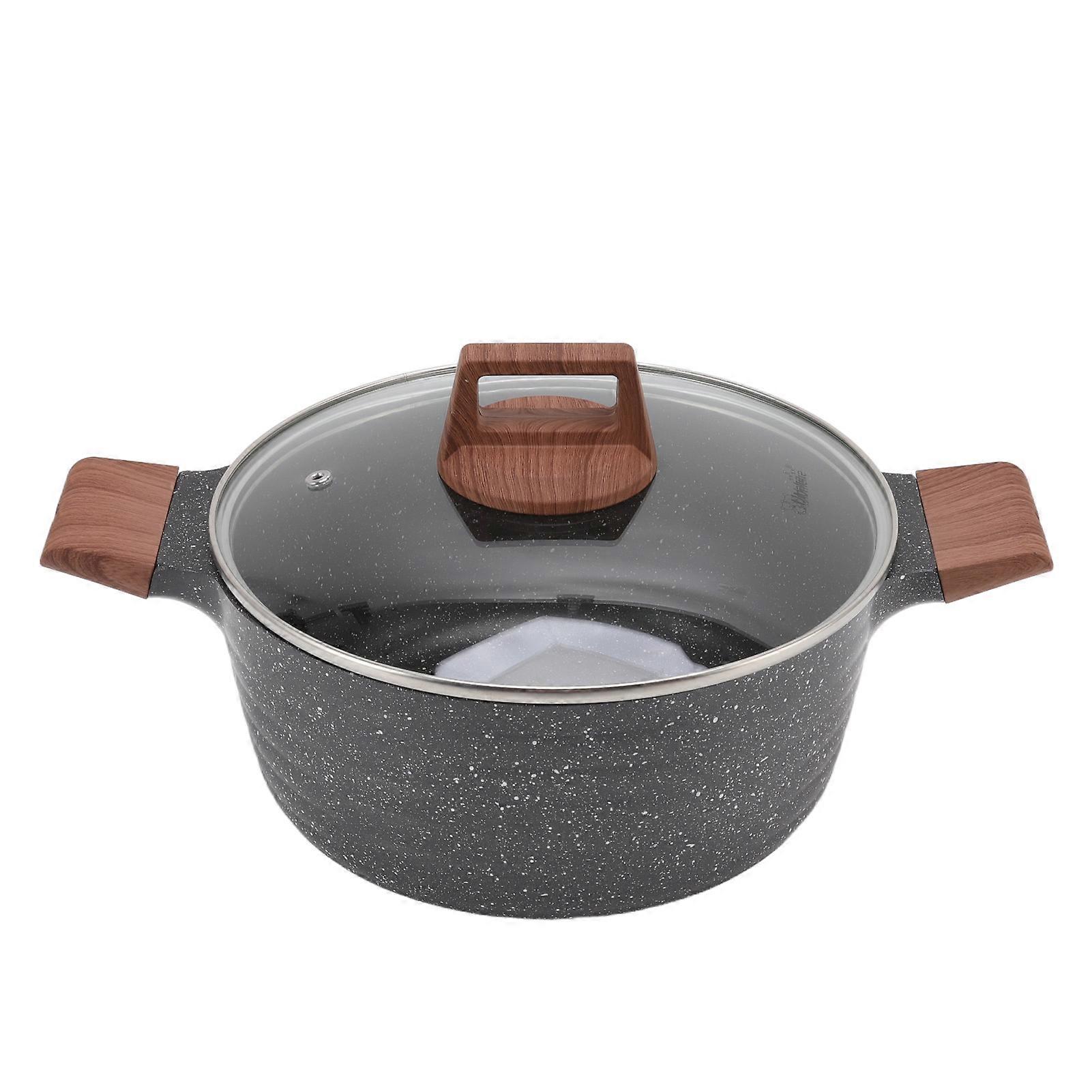 Soup Pot Stick Proof Clear Lid Aluminum Alloy Stew Pot with Prevent Scalding Handle for Induction Gas Stove Black Soup Pot 24cm