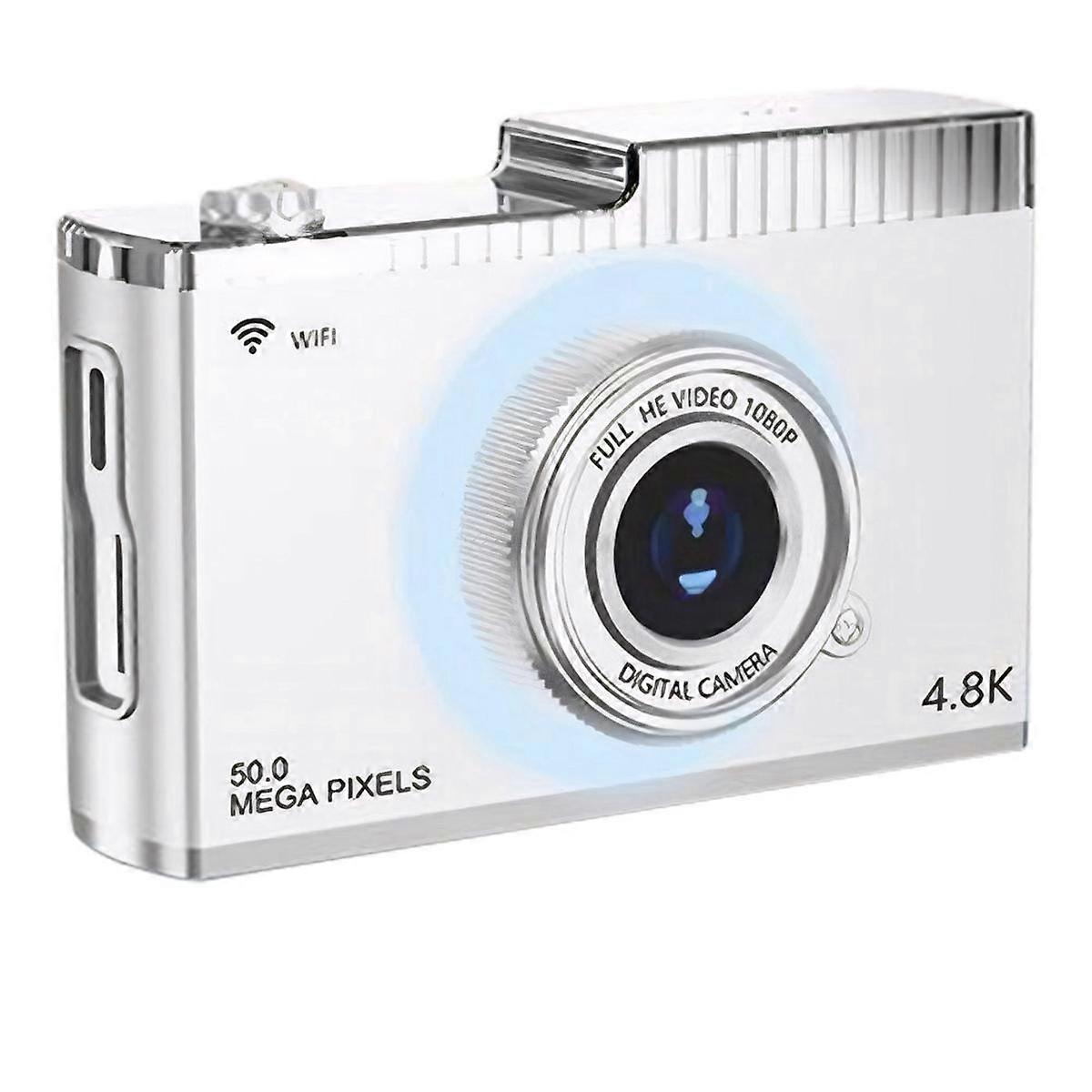 4K FHD 50MP Digital Camera Auto Focus Camera 2.4inch IPS Screen WIFI Compact Camera with Fill Light for Students White