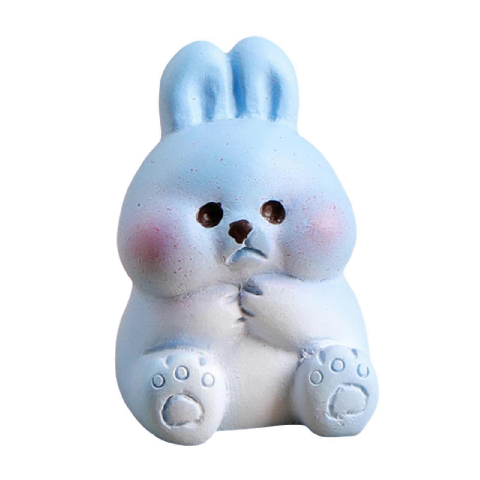 Miniature Figurine Animal Sculpture Bookshelf Desk Figure Bunny Resin Statue Blue