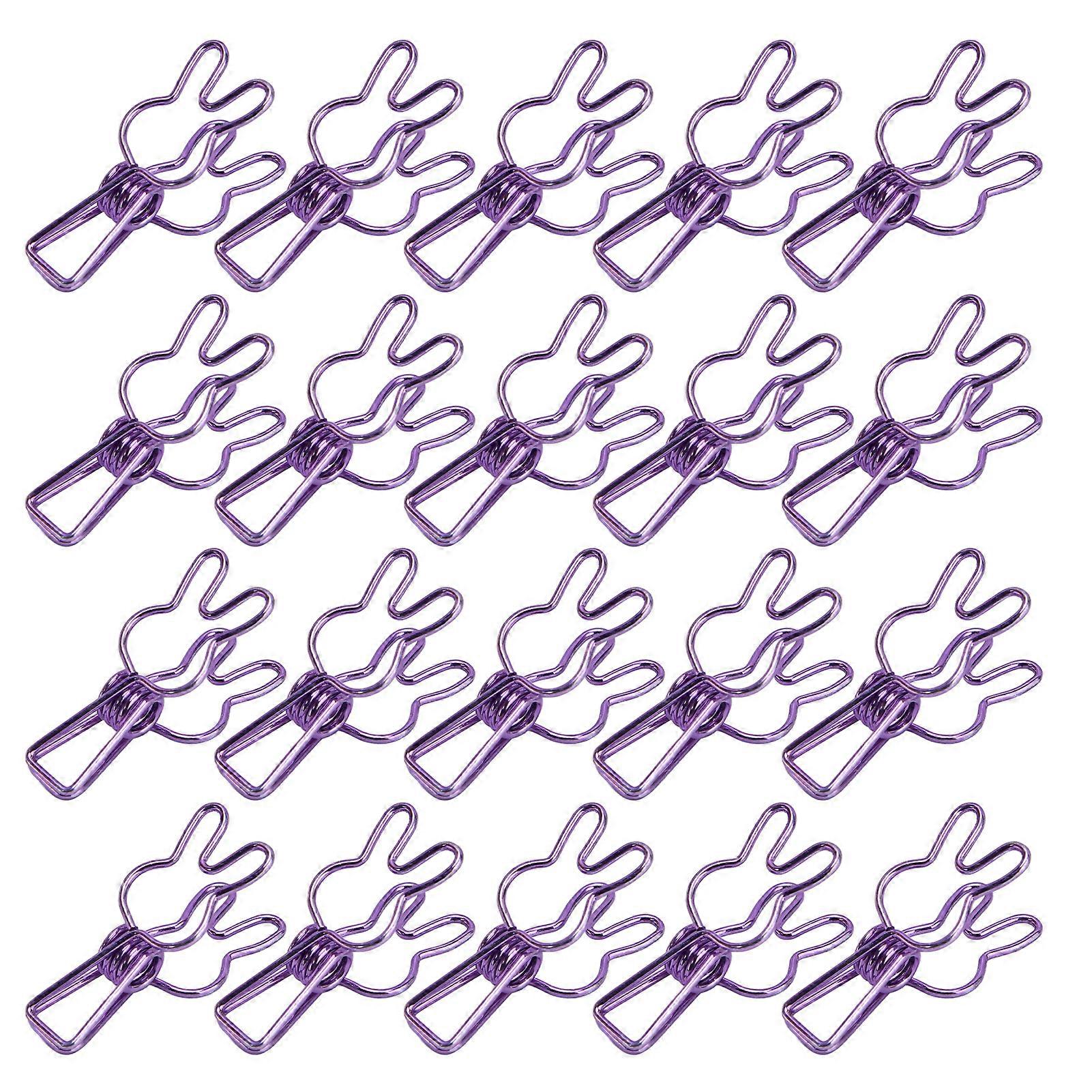 20 Pcs Clips Multipurpose Multifunction Electroplating Hollow Metal Binder Strong Spring ClipPurple