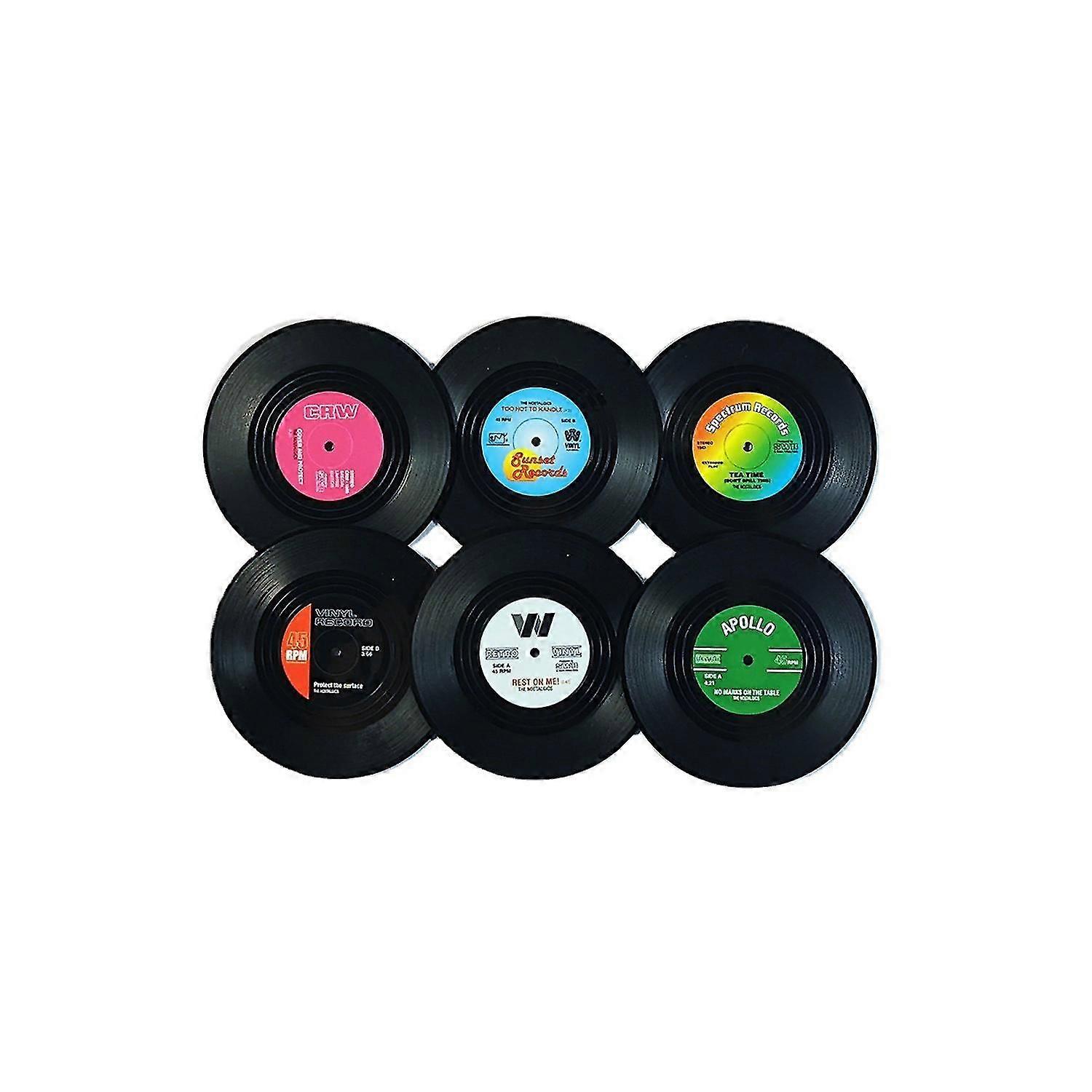 6-Pack Black CD Record Coasters