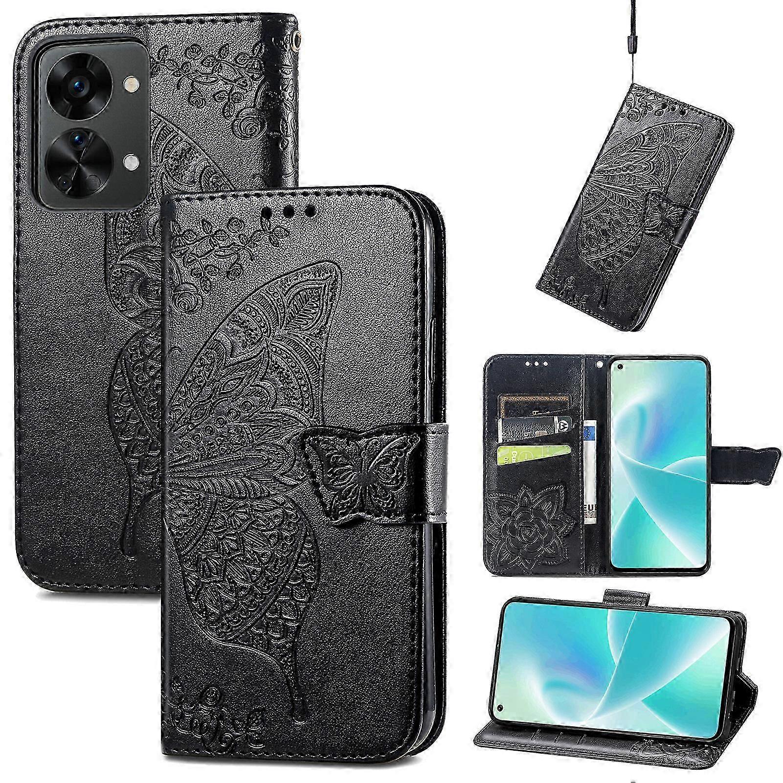 Compatible with OnePlus Nord 2T Wallet Case Butterfly Embossed PU Leather Kickstand Card Slots Flip Folio Cover