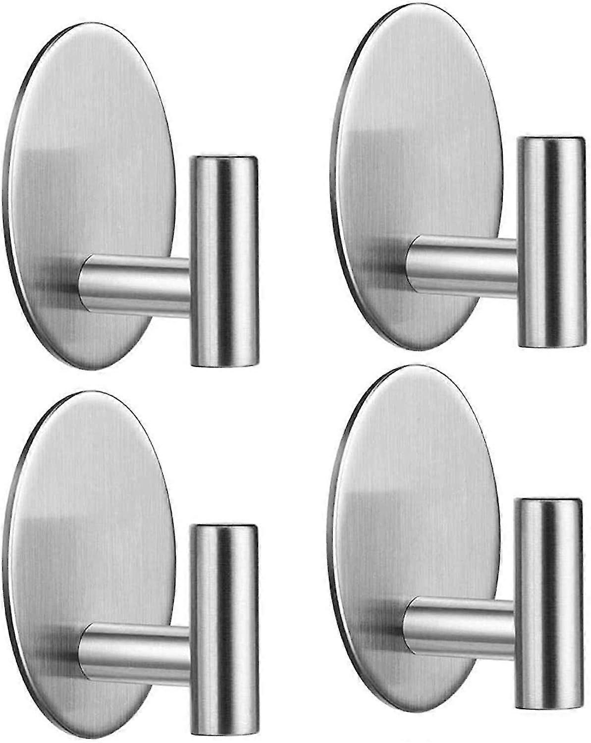 4 Pcs Self-adhesive Hooks, Max 8kg Robe Hooks Towel Hooks Wall Hooks, Stainless Steel Bathroom And Kitchen Towel Rack Coat Hooks No Drilling, Silver