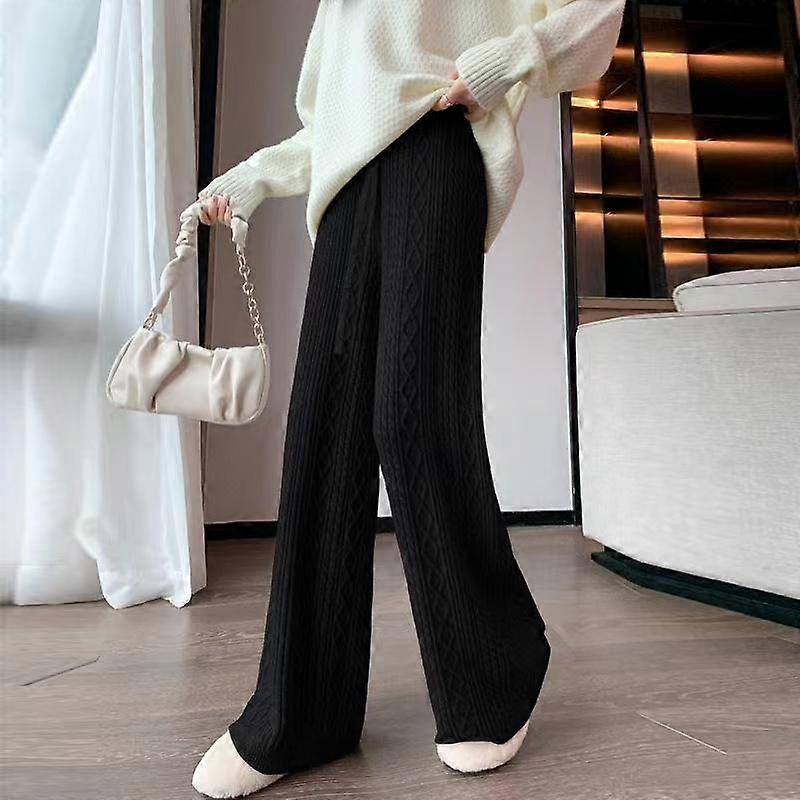 Vintage Fried Dough Twists Knitted Woolen Pants 2023 New Draping Wide Leg Pants Women Spring and Autumn Straight Tube Pants
