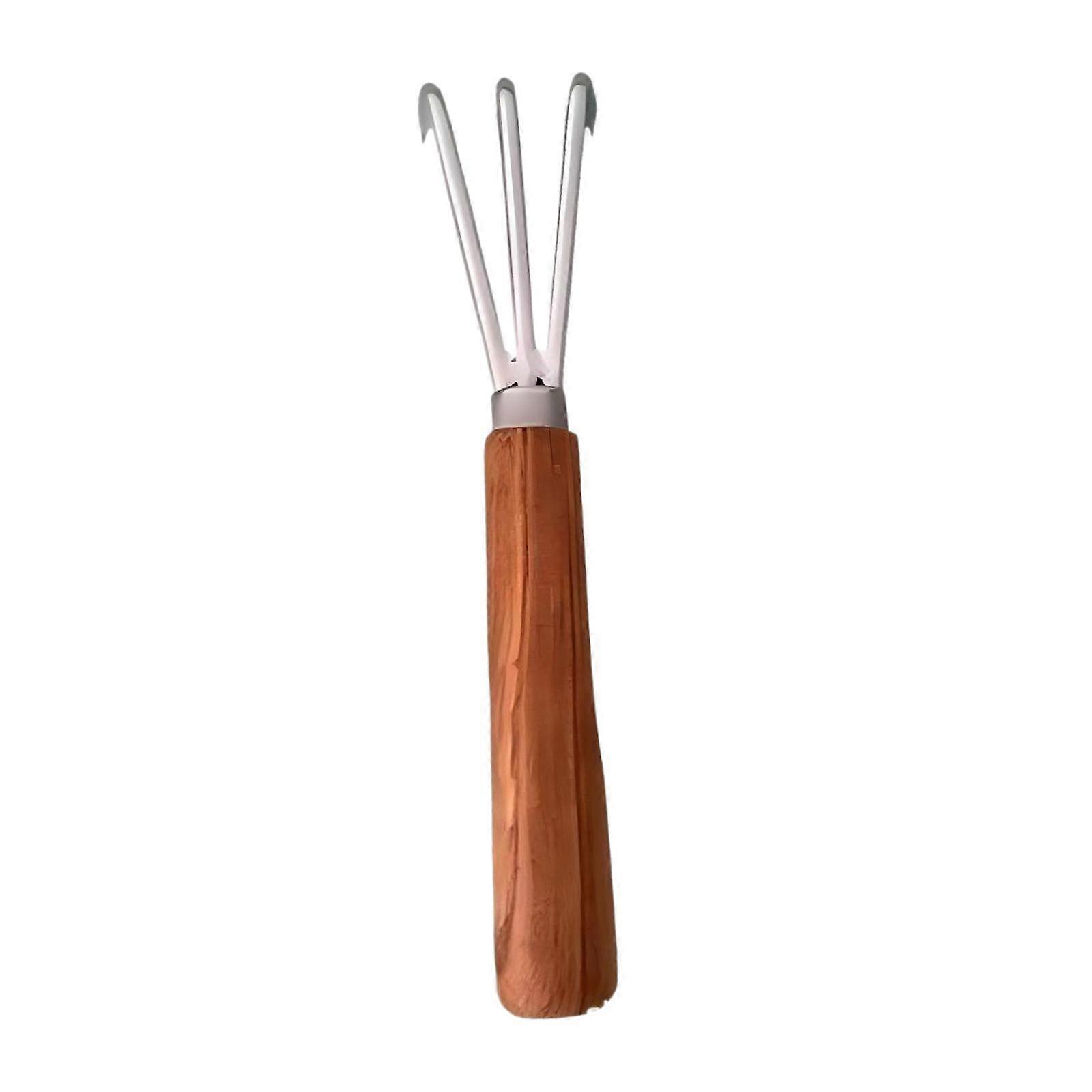 Hand Rake Wooden Handle Mini Multifunctional Garden Tool for Weeding Digging Dark Brown