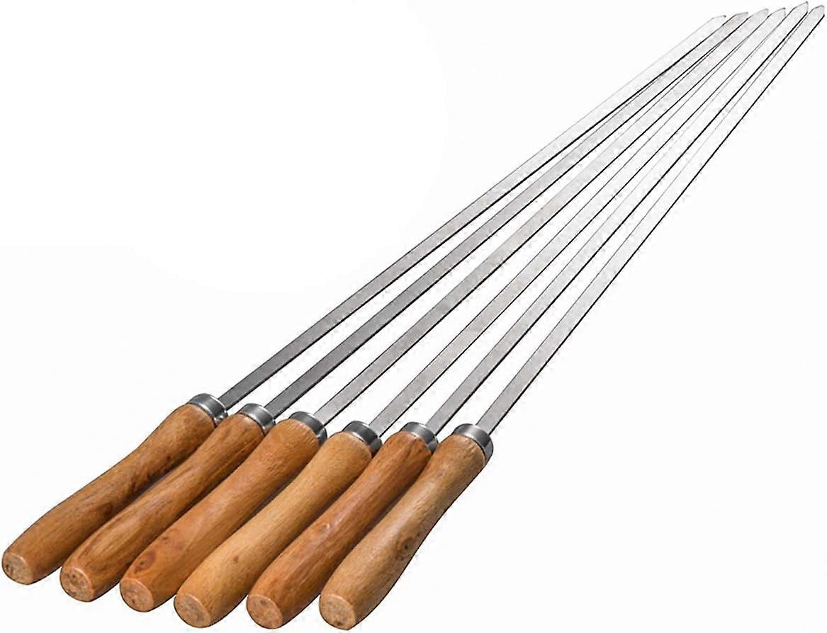 Flat Blade Skewers for Perfect Grilling, 42cm Stainless Steel Reusable Kabob Sticks with Wooden Handle for Meat Chicken Vegetables, Set of 6 with