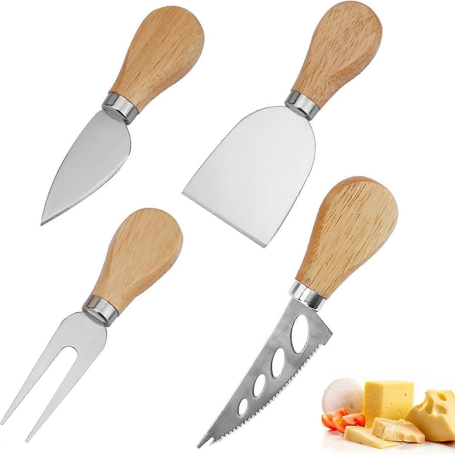 Set of 4 Exquisite Cheese Knives, Wooden Handle Cheese Knives Sets, for Cheese, Cakes, Chiffon Cake, Butter