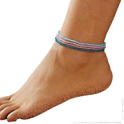 4 قطع / مجموعة خلخال مضيئة صغيرة من الراتنج مطرز للنساء الصيف شاطئ مرن حبل سلسلة خلخال سوار القدم مجوهرات الهدايا