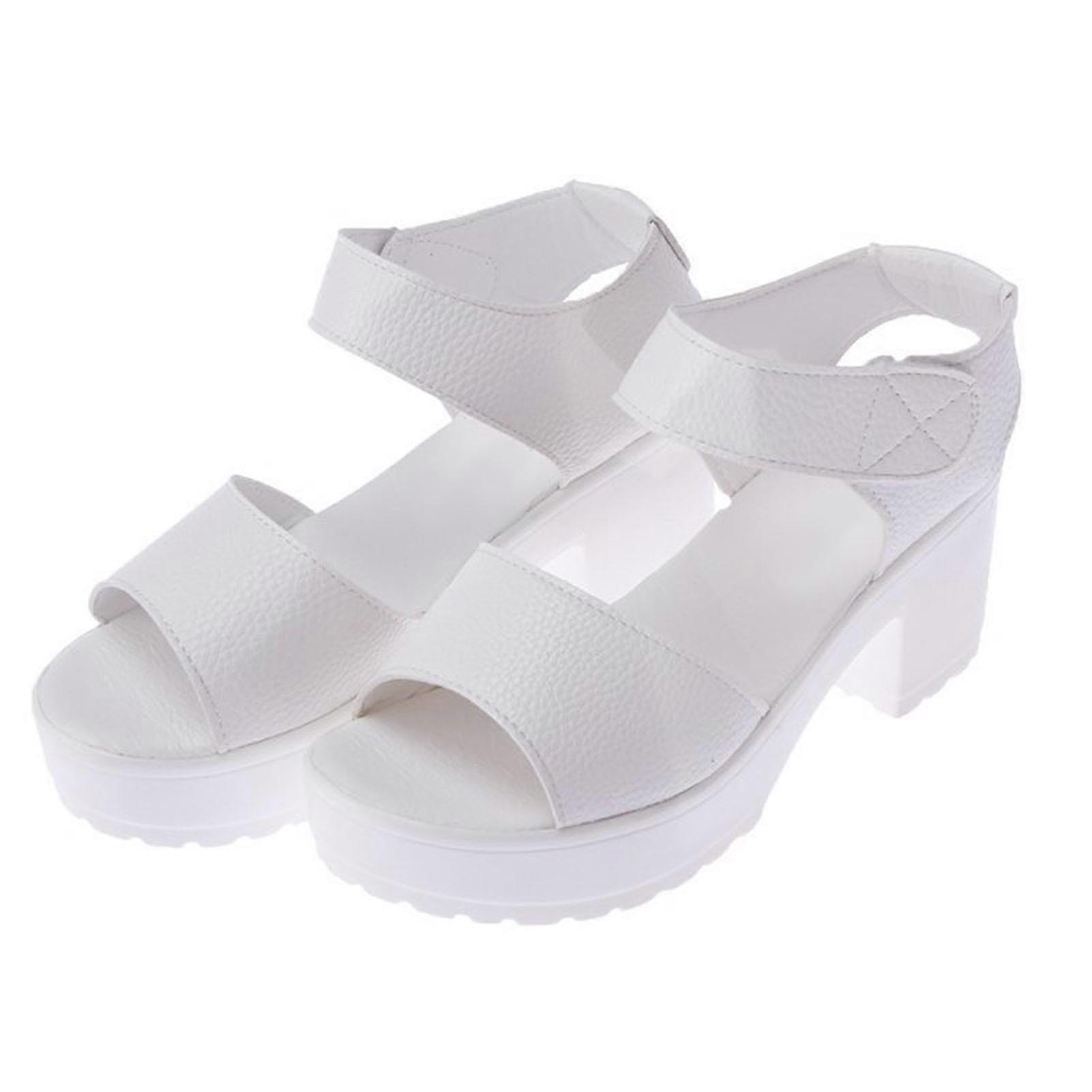 Heel Sandal Open Toe Artificial PU Block Heeled Hook and Loop Fastener for Women Summer