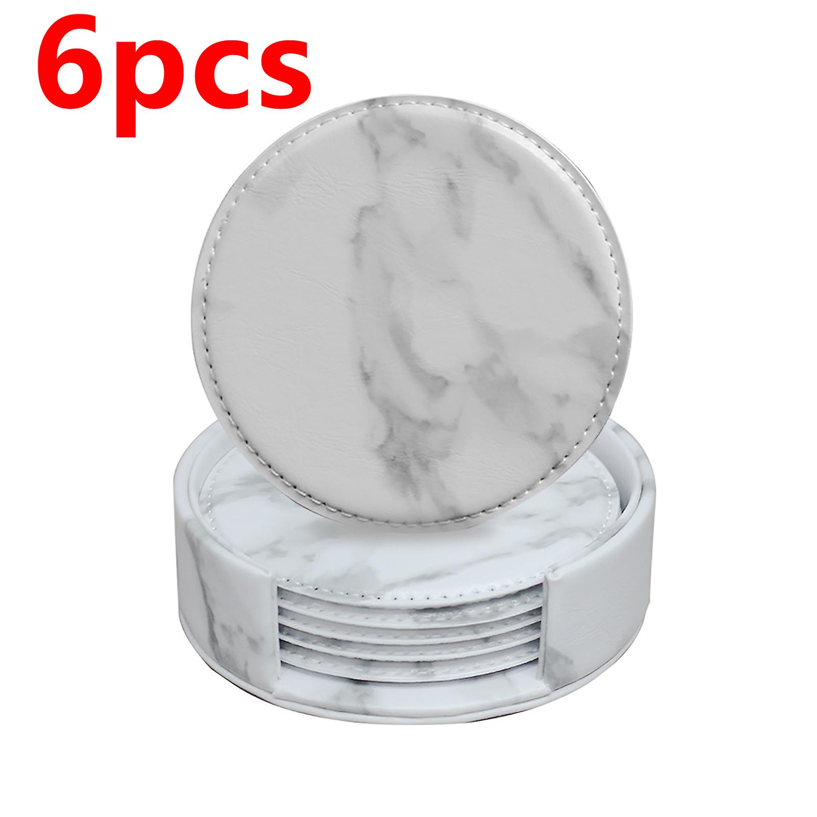 Leather Marble Black / White Coaster Set 6 pezzi con base