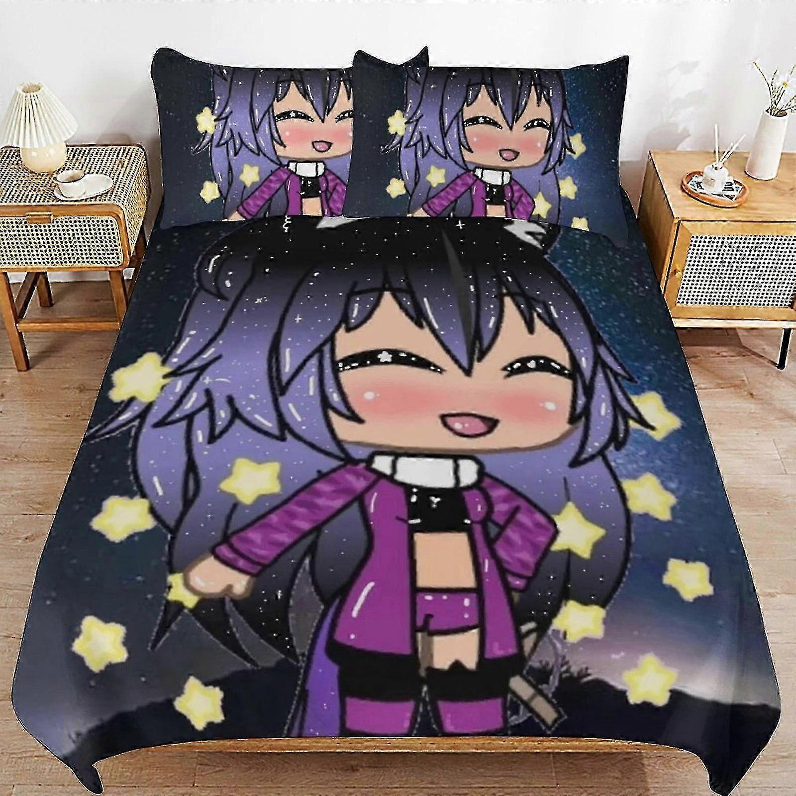b595 Lençóis Galaxy Gacha Life Life Edredom Conjunto de Cama de 3 Peças 1 Capa de Colcha e 2 Fronhas Lençóis gb595