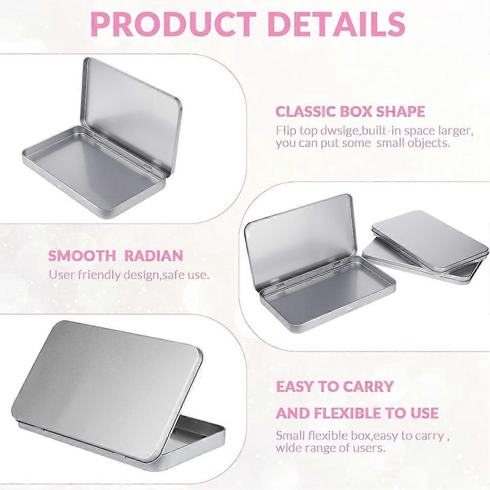 Rectangular Metal Tin Box with Lid Metal Hinged Lid Tin Metal Empty Tin Box Container Silver Storage