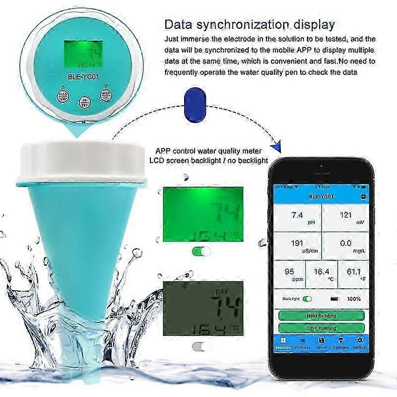 6 In1 Wasserqualitätsdetektor Smart Online Bluetooth Wasser Chlor Messgerät PH Meter Powered Tool Compa