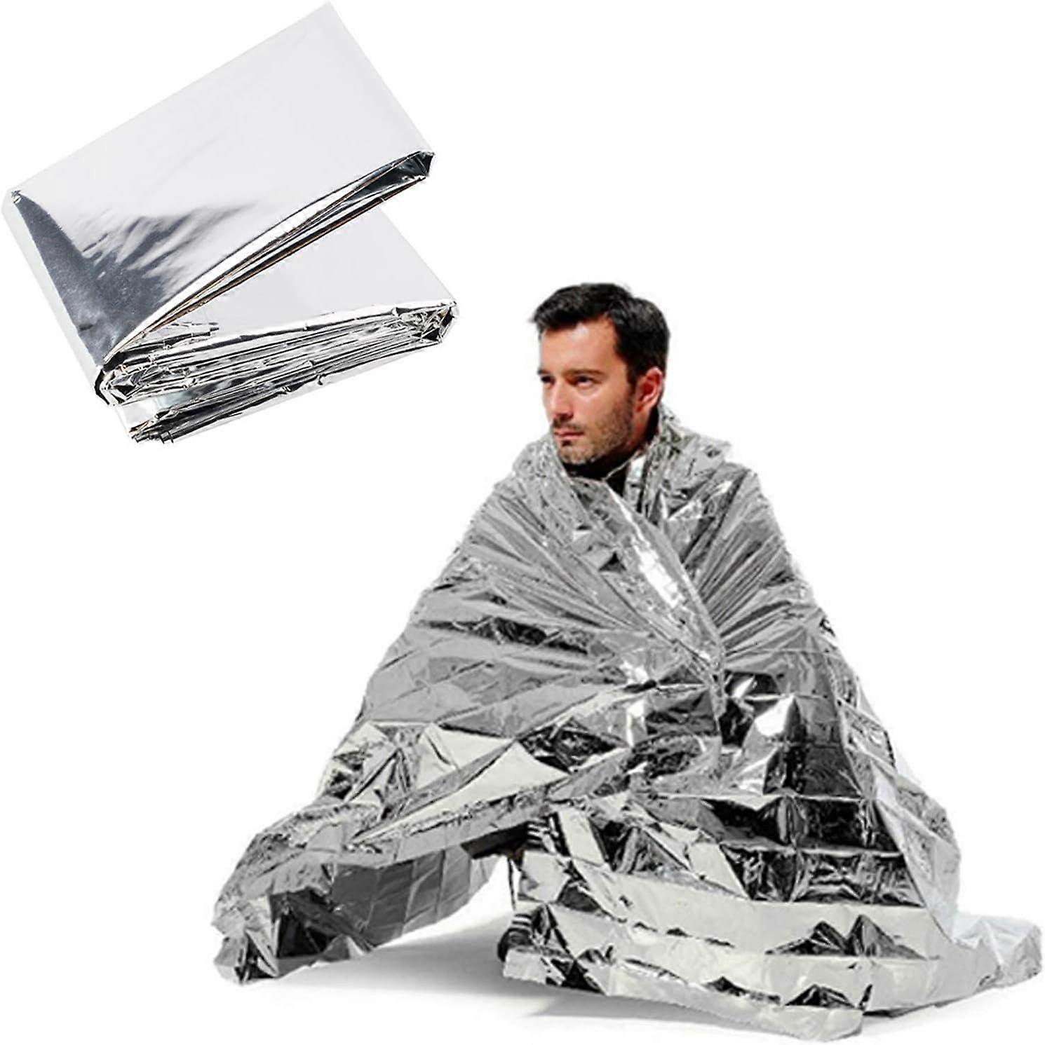Emergency Thermal Blankets (2-Pack), Silver 82.6'' x 55'', Survival Gear for Adults and Children, Reflective Mylar Blankets, Heat Retaining Material,