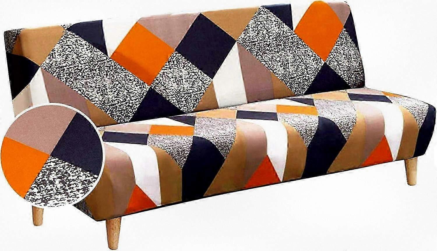 Stretch Elastic Printed Sofa Cover in Orange and Black, Fits Clic Clac Design