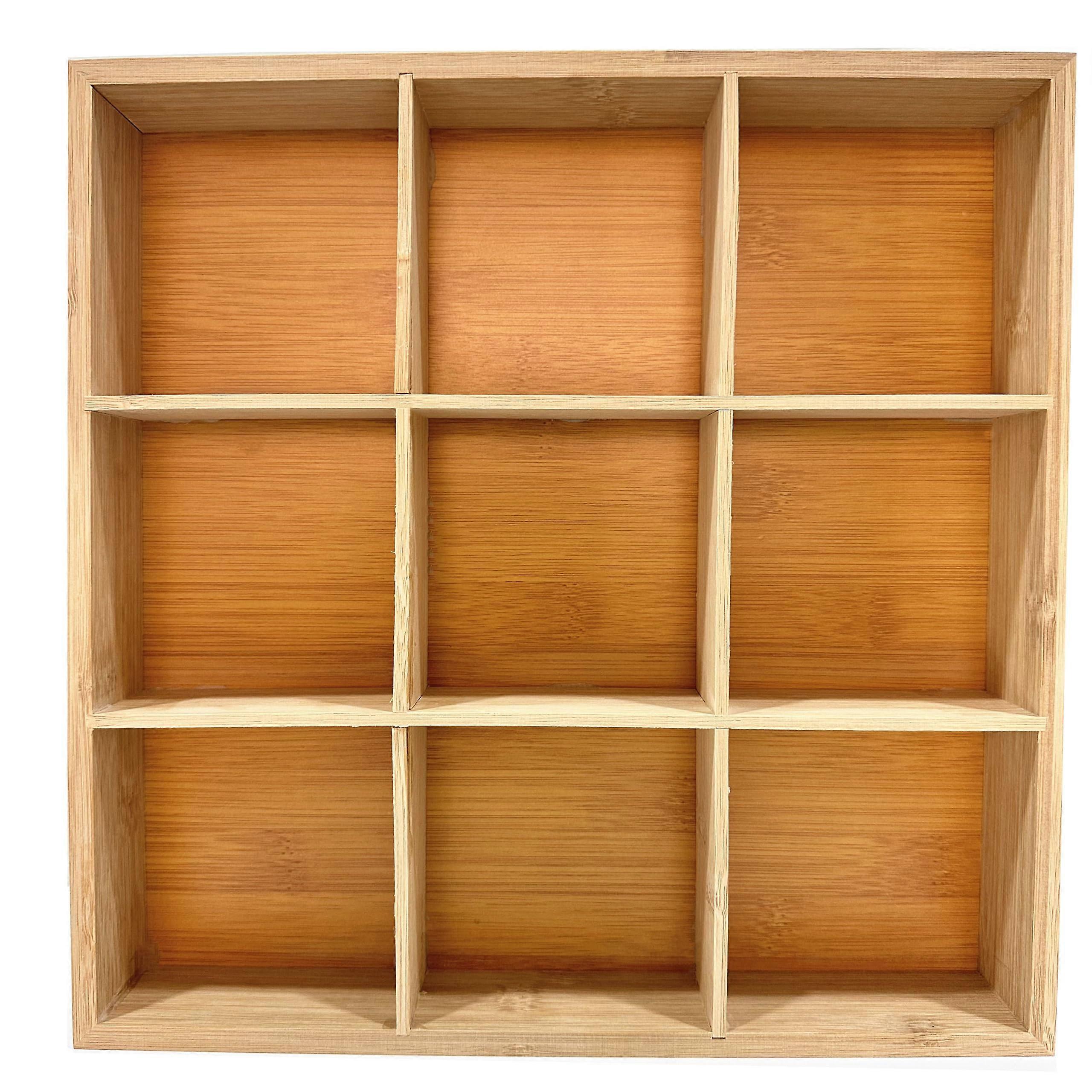 Bamboo Serving Tray Divided Platter with 9 Compartments - Decorative Wooden Food Server for Fruits and Bread Storage