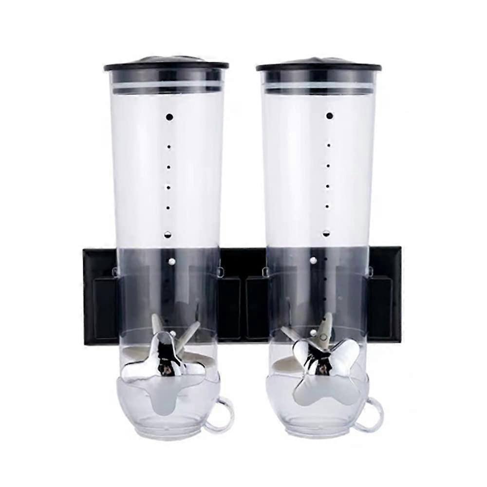 Food Dispenser, Pack of 2, Double Cereal Dispenser for Wall Mounting, Convenient Storage with Double Control (Black)