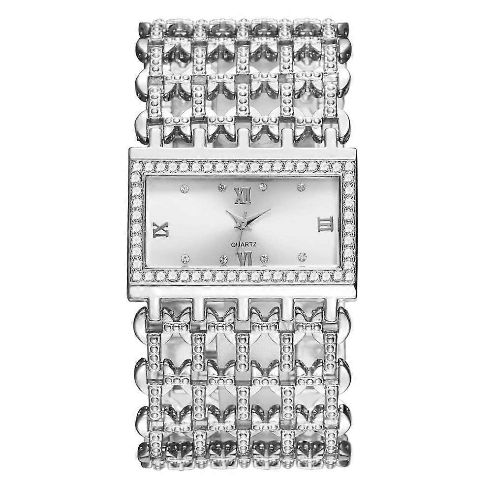 Women's Luxury Crystal Square Dial Empty Bracelet Bracelet Analog Quartz Wrist Watch Silver Crystal Dial Silver Bracelet