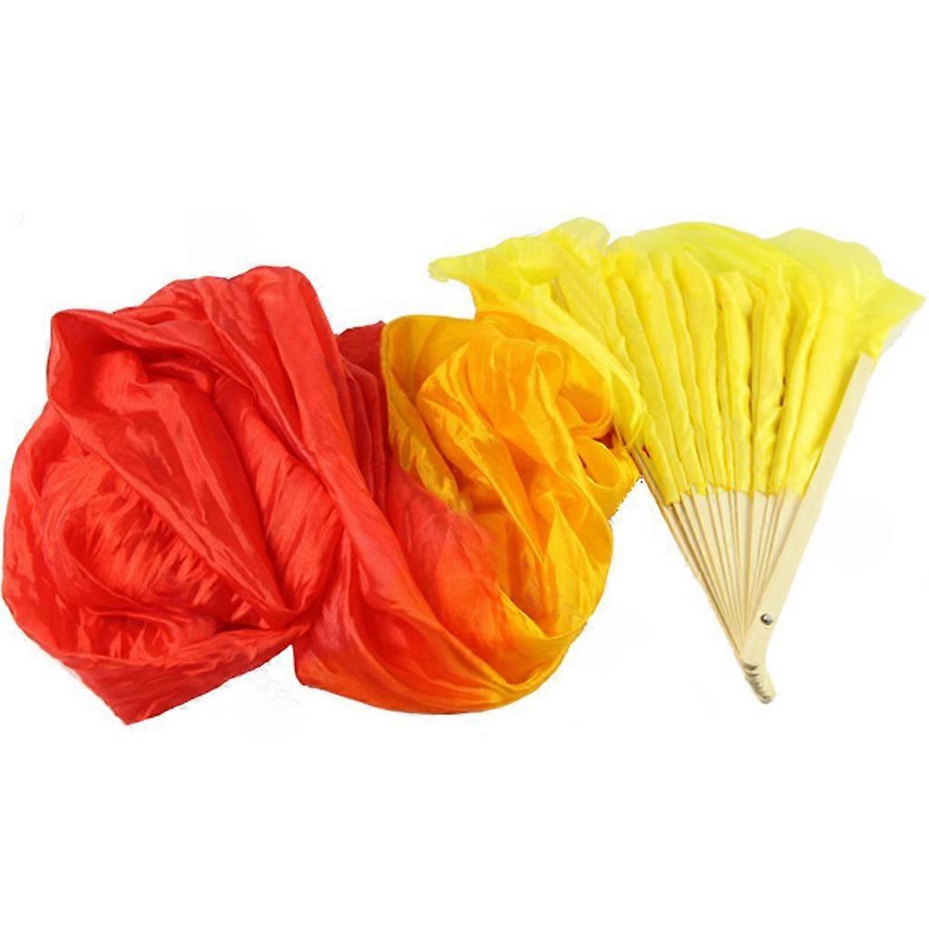 Soie artificielle Bambou Fans Voiles Long Ventre Danse Soie Éventail Coloré Danseuse Fans pour Danse Danseuse Femmes Danse Spectacle jaune à rouge