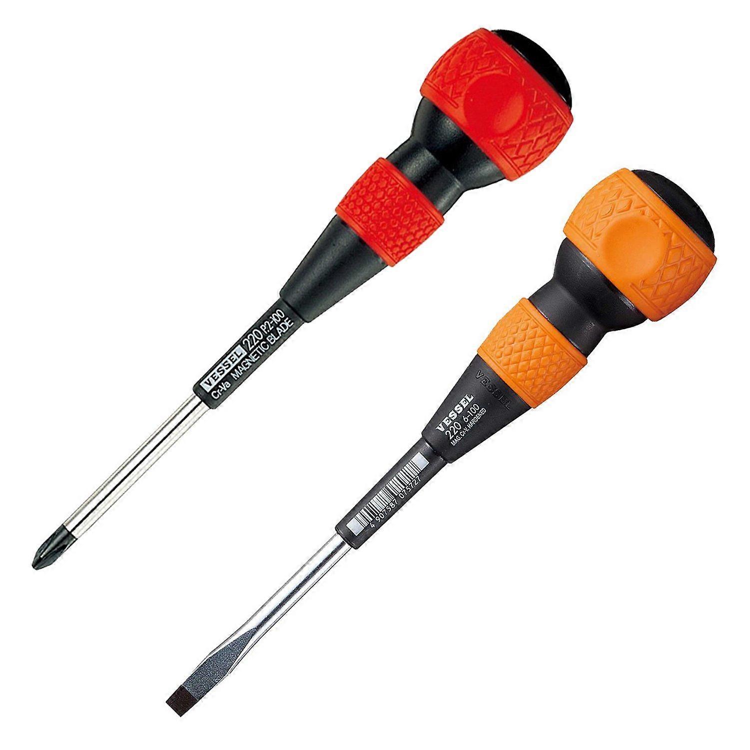 Ball-Grip Screwdriver No.220 Set of 2, Japanese Import, Ergonomic Handle, Precision Tools for DIY and Home Repair
