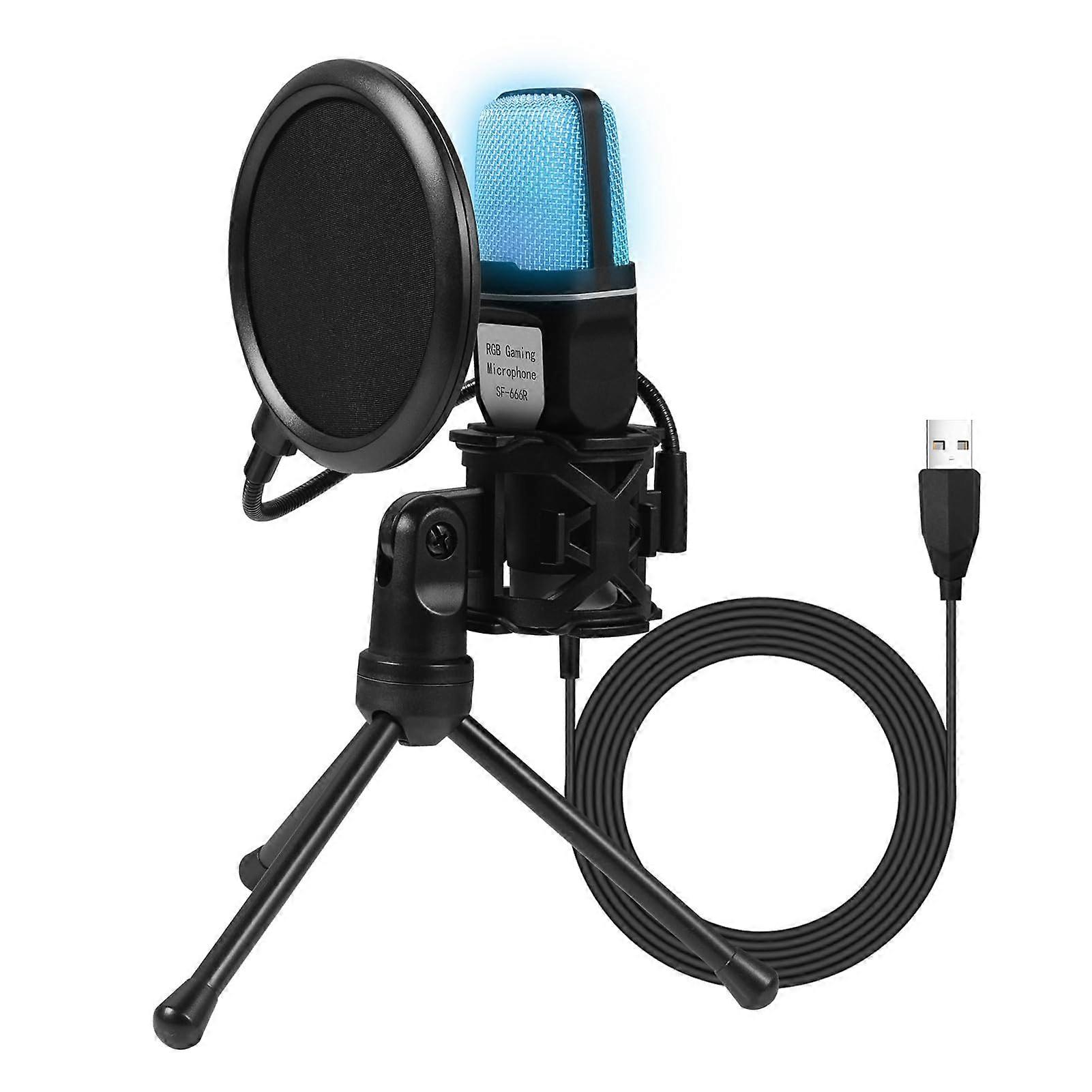 Classic net red Condenser Wheat RGB Seven-Color Luminous Microphone with USB Computer Video Game Microphone