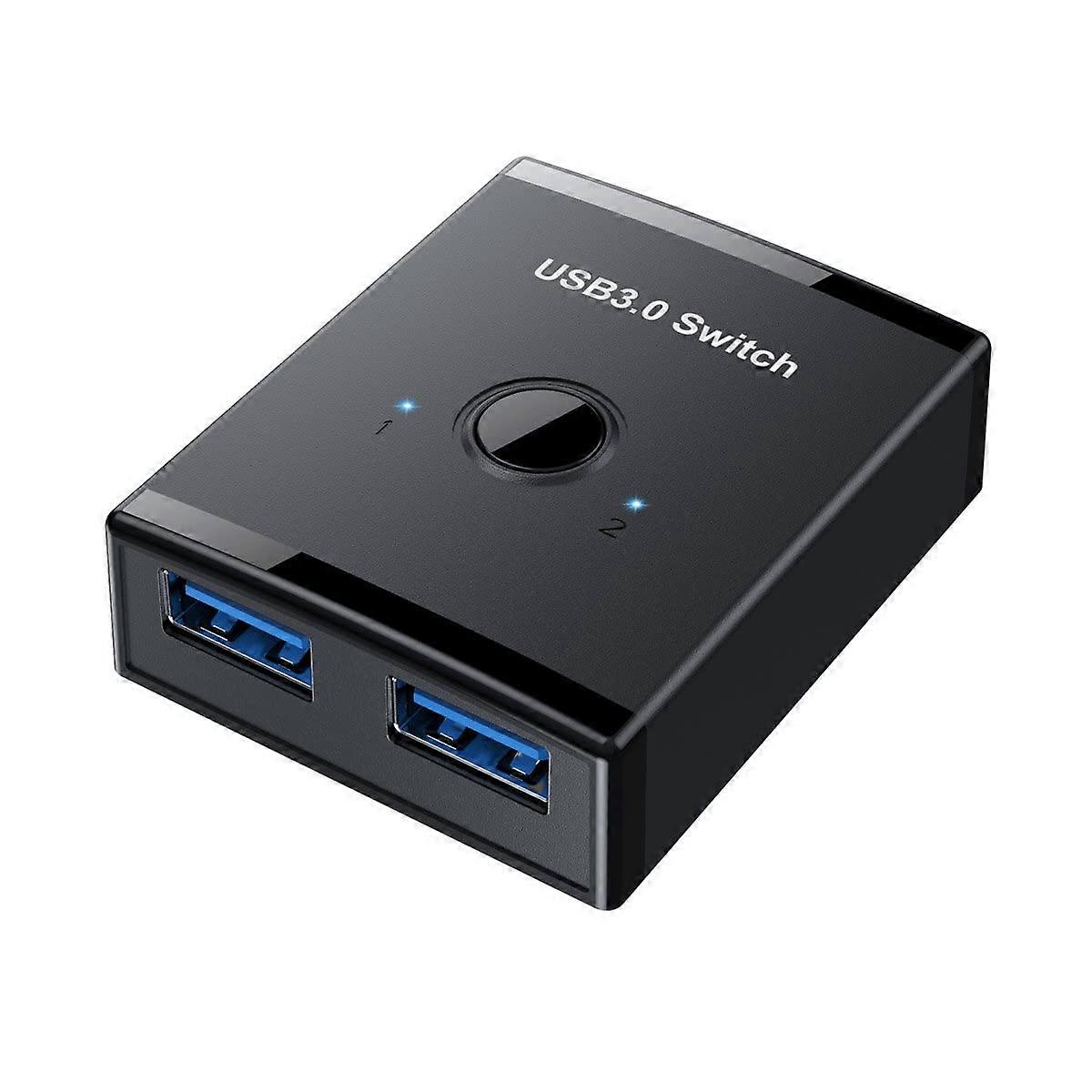 KVM USB 3.0 Bidirectional Switch Selector for 2 PCs or 1 Hub - Keyboard Mouse Printer Scanner Compatibility