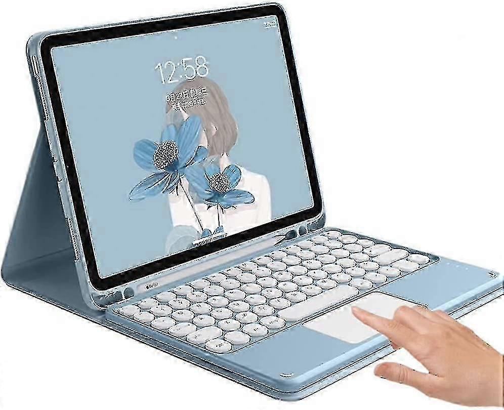 タッチパッド付きiPad第10世代2022キーボードケースかわいいラウンドキーカラーキーボード iPad 10 10.9インチ取り外し可能なタッチキーボードスリムスマートカバー付き