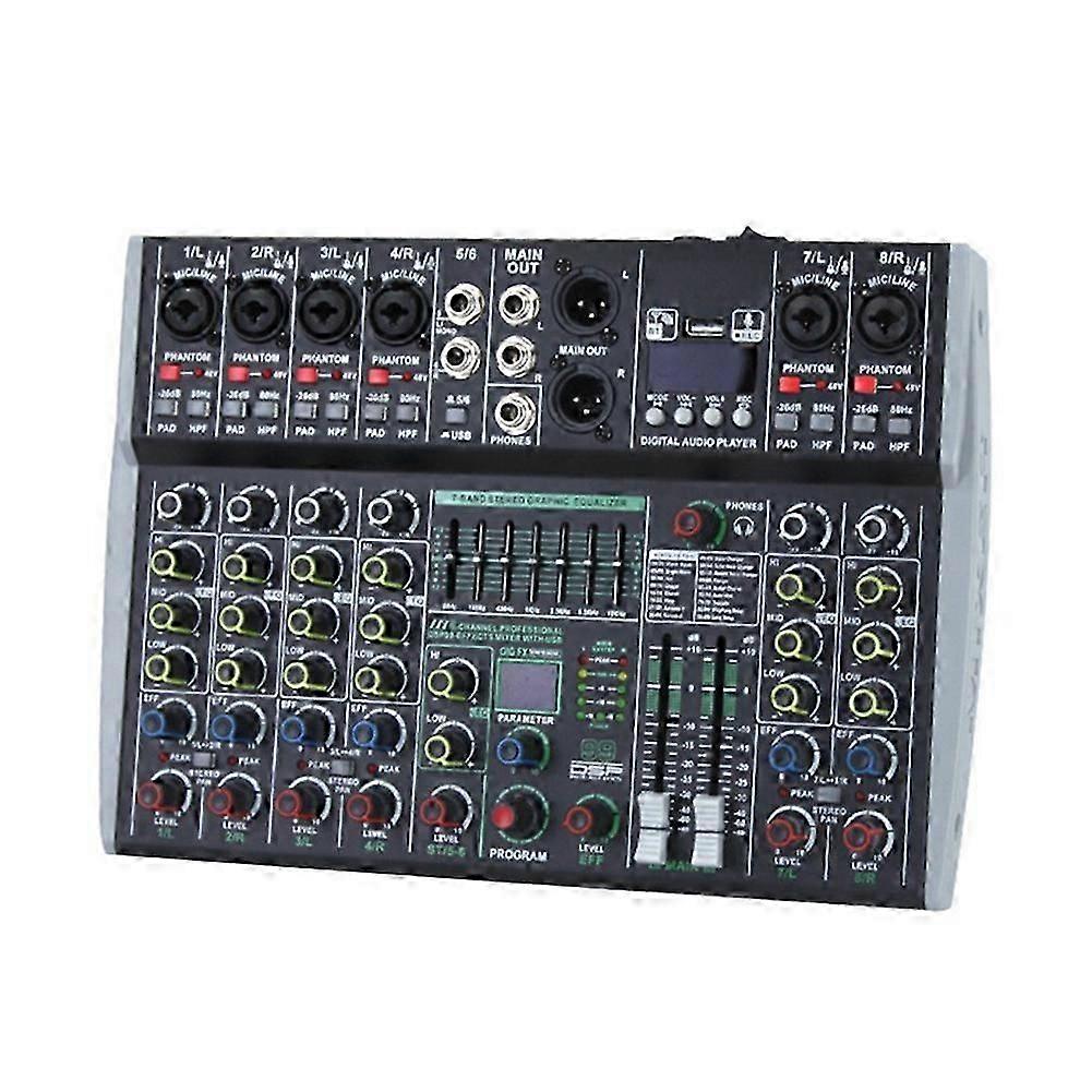 geschikt voor Professionele 8 Kanaals Audio Mixer Ingebouwde 99DSP 7-Segment Gebalanceerd Effect Bluetooth Live Opname XLR Mixer EU Plug-FO SHAN RAN WAN